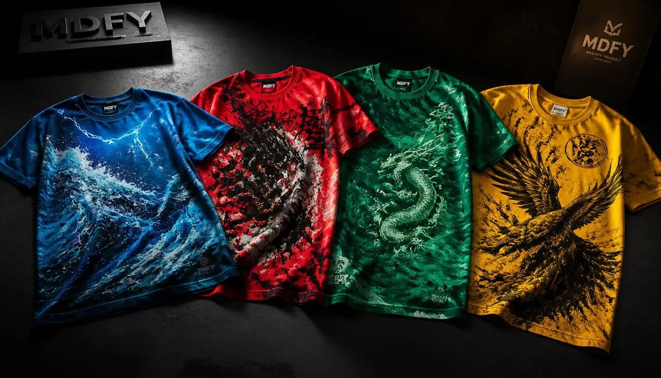 Colorful regular fit t shirt with DTF all-over print by Moodiefy