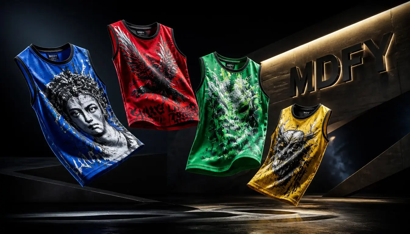Colorful sleeveless vest tshirt with DTF all-over print by Moodiefy — fashion-first graphic vest