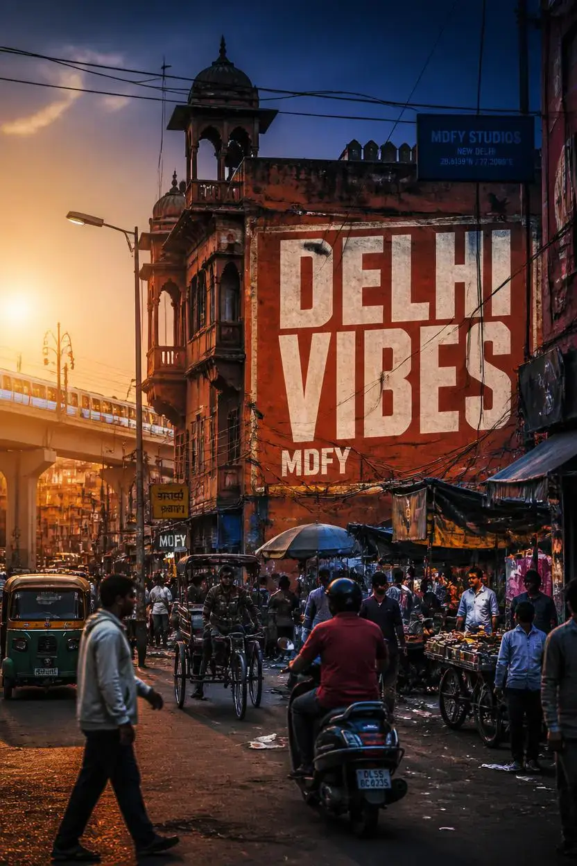 Model wearing Moodiefy delhi tshirt — DTF t shirt graphic print on Delhi streets