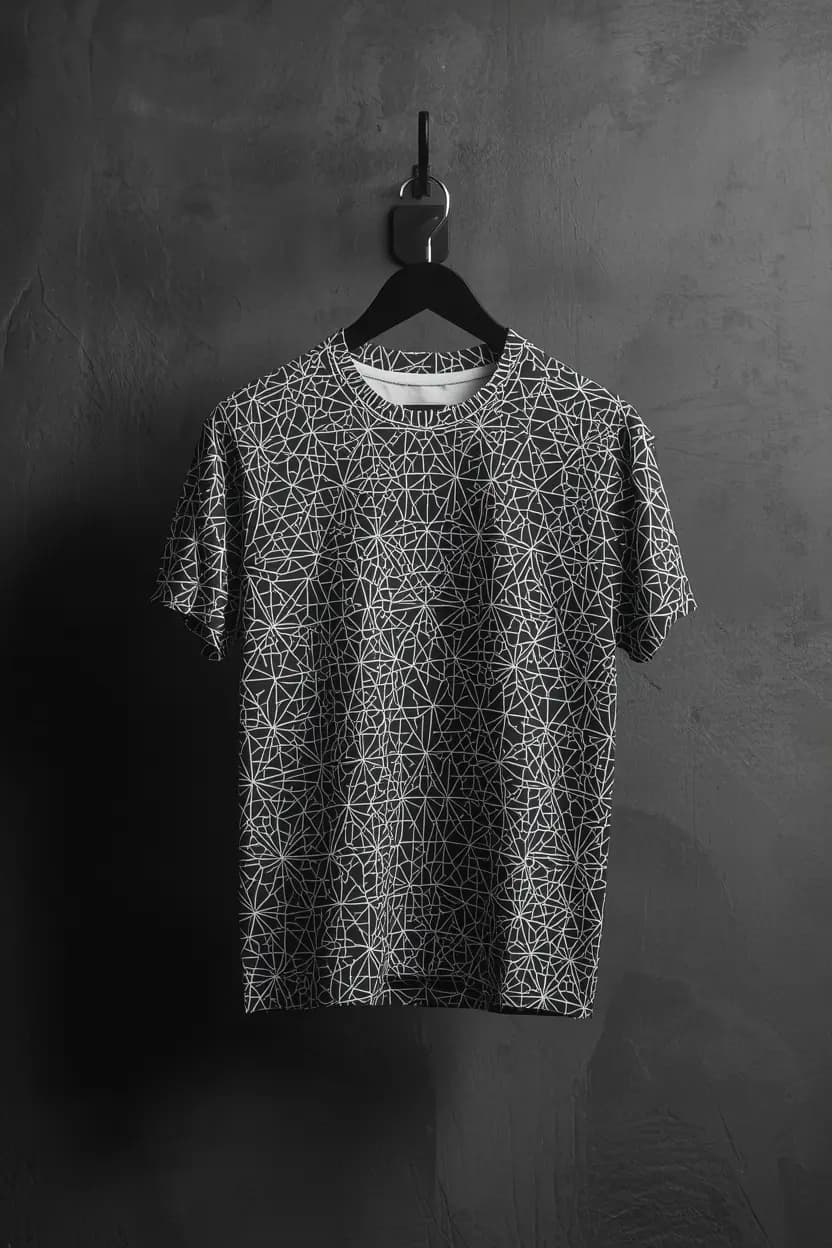 geometric print t shirt men on hanger all-over pattern — geometry art lab moodiefy india